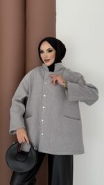 Lost Çıtçıtlı Kaşe Ceket - Gri - Görsel 4