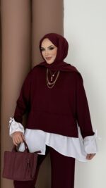 Gömlek Detaylı Oysh Takım - Bordo - Görsel 4