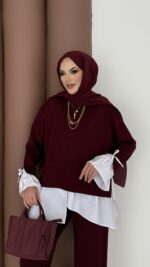 Gömlek Detaylı Oysh Takım - Bordo - Görsel 6