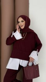 Gömlek Detaylı Oysh Takım - Bordo - Görsel 5