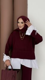 Gömlek Detaylı Oysh Takım - Bordo - Görsel 7