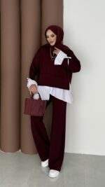 Gömlek Detaylı Oysh Takım - Bordo - Görsel 3