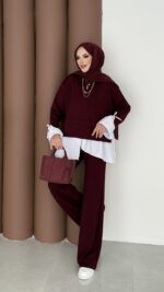 Gömlek Detaylı Oysh Takım - Bordo - Görsel 2