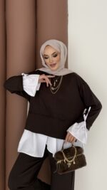 Gömlek Detaylı Oysh Takım - Kahverengi - Görsel 8