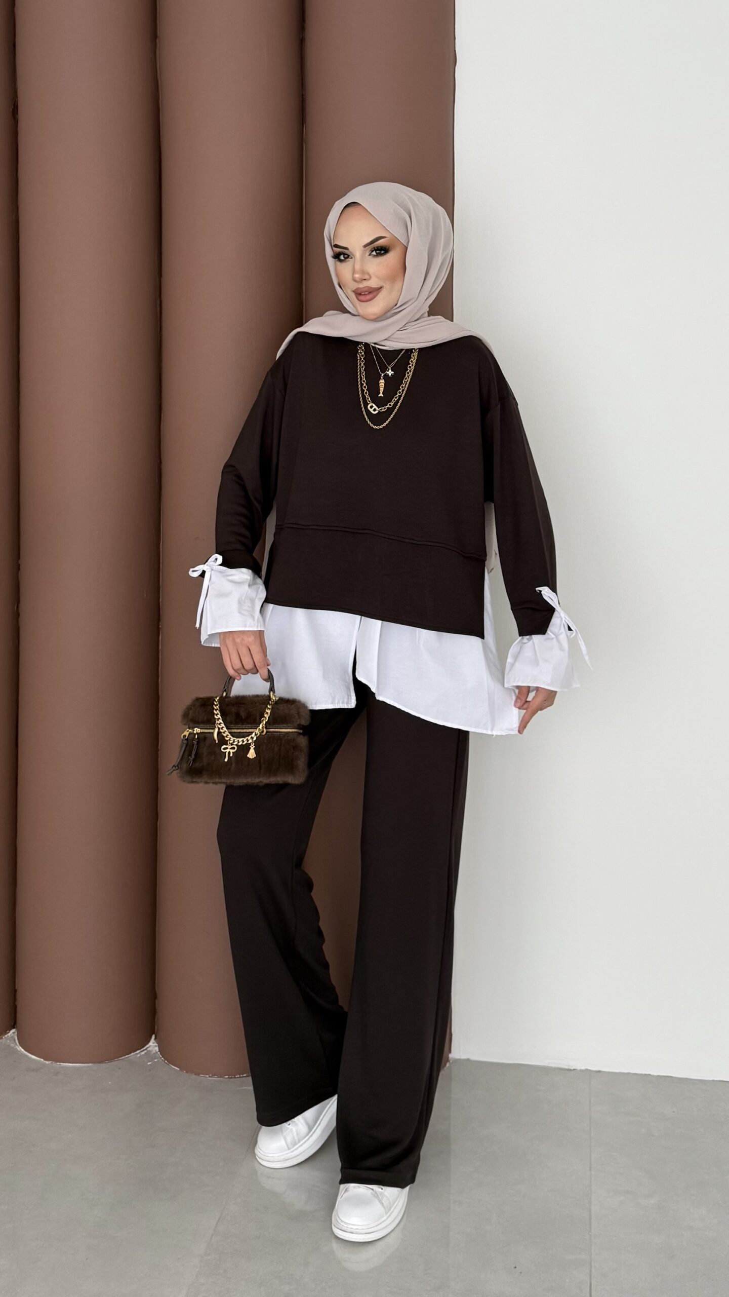 Gömlek Detaylı Oysh Takım - Kahverengi