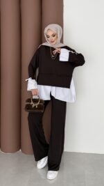 Gömlek Detaylı Oysh Takım - Kahverengi - Görsel 3