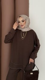 Baggy Premium Dikişli Oysh İkili Takım - Kahverengi - Görsel 7