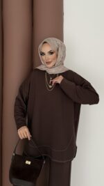 Baggy Premium Dikişli Oysh İkili Takım - Kahverengi - Görsel 5