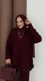 Baggy Premium Dikişli Oysh İkili Takım - Bordo - Görsel 7