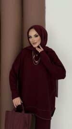 Baggy Premium Dikişli Oysh İkili Takım - Bordo - Görsel 6