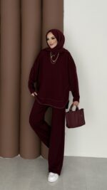 Baggy Premium Dikişli Oysh İkili Takım - Bordo - Görsel 2