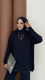 Baggy Premium Dikişli Oysh İkili Takım - Lacivert - Görsel 5