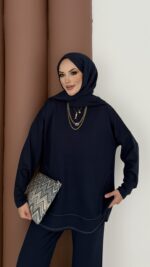 Baggy Premium Dikişli Oysh İkili Takım - Lacivert - Görsel 4