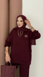 Logolu Premium Oysh İkili Takım - Bordo - Görsel 4