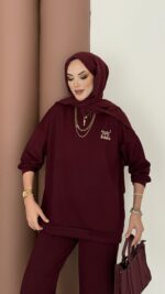 Logolu Premium Oysh İkili Takım - Bordo - Görsel 6