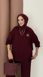 Logolu Premium Oysh İkili Takım - Bordo - Görsel 5