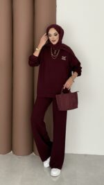 Logolu Premium Oysh İkili Takım - Bordo - Görsel 2