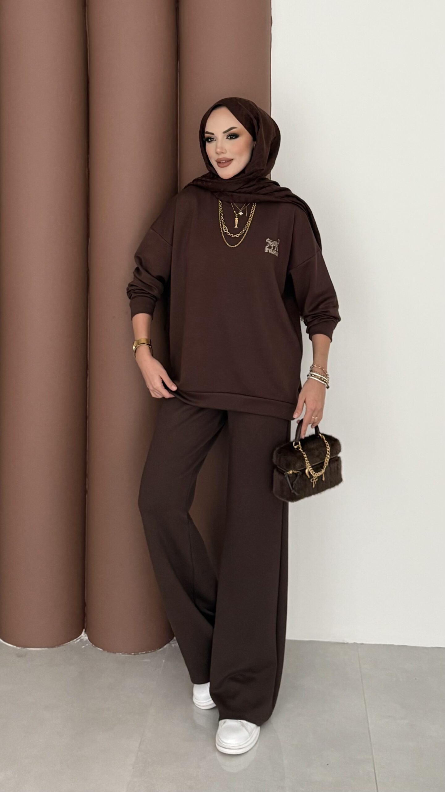 Logolu Premium Oysh İkili Takım - Kahverengi