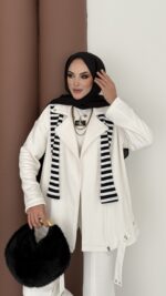 Blok Premium Şardonlu Ceket İkili Takım - Beyaz - Görsel 5