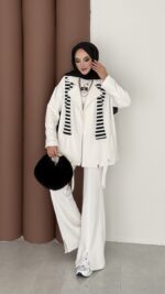 Blok Premium Şardonlu Ceket İkili Takım - Beyaz - Görsel 2