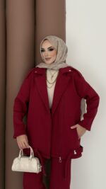 Blok Premium Şardonlu Ceket İkili Takım - Bordo - Görsel 7