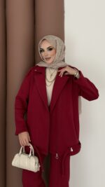 Blok Premium Şardonlu Ceket İkili Takım - Bordo - Görsel 5