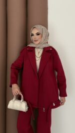 Blok Premium Şardonlu Ceket İkili Takım - Bordo - Görsel 9