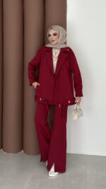 Blok Premium Şardonlu Ceket İkili Takım - Bordo - Görsel 3