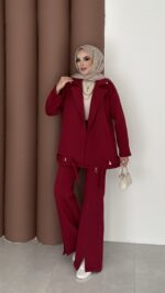 Blok Premium Şardonlu Ceket İkili Takım - Bordo