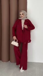 Blok Premium Şardonlu Ceket İkili Takım - Bordo - Görsel 2