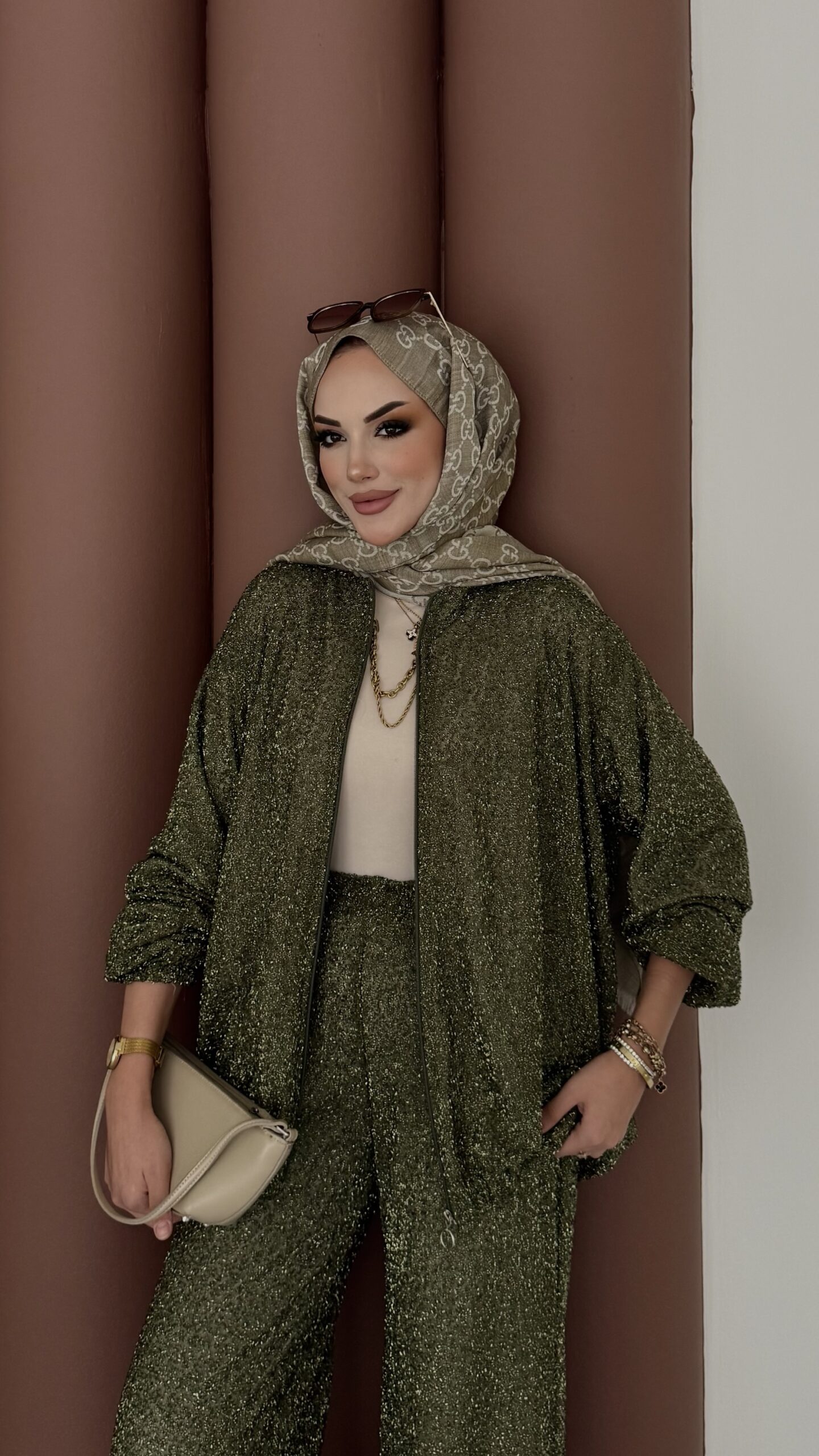 Glitter Bomber İkili Takım - Haki