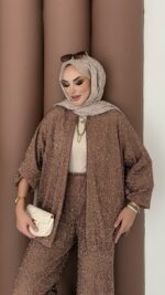 Glitter Bomber İkili Takım - Kahverengi