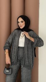 Glitter Bomber İkili Takım - Antrasit - Görsel 4