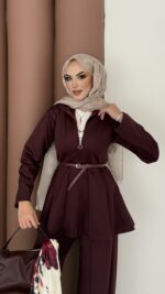 Elinnor Puf Scuba İkili Takım - Bordo - Görsel 4