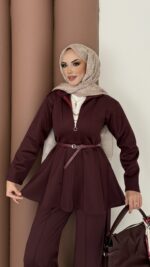 Elinnor Puf Scuba İkili Takım - Bordo - Görsel 6