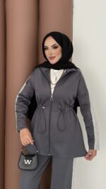 Glow Fermuarlı Scuba İkili Takım - Antrasit - Görsel 5