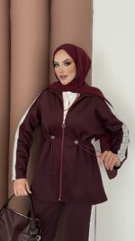 Glow Fermuarlı Scuba İkili Takım - Bordo - Görsel 4