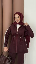 Glow Fermuarlı Scuba İkili Takım - Bordo - Görsel 7