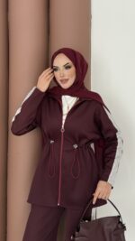 Glow Fermuarlı Scuba İkili Takım - Bordo - Görsel 6