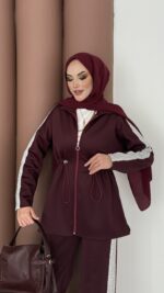 Glow Fermuarlı Scuba İkili Takım - Bordo - Görsel 5