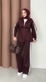 Glow Fermuarlı Scuba İkili Takım - Bordo