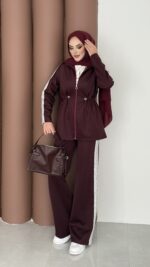 Glow Fermuarlı Scuba İkili Takım - Bordo - Görsel 2