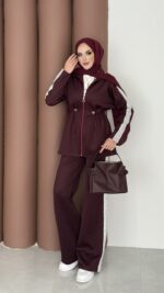 Glow Fermuarlı Scuba İkili Takım - Bordo - Görsel 3