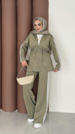 Glow Fermuarlı Scuba İkili Takım - Haki - Görsel 3