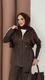 Glow Fermuarlı Scuba İkili Takım - Kahverengi - Görsel 4