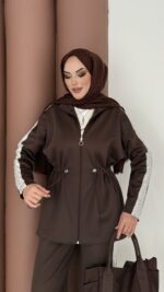 Glow Fermuarlı Scuba İkili Takım - Kahverengi - Görsel 6