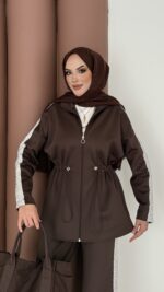 Glow Fermuarlı Scuba İkili Takım - Kahverengi - Görsel 5