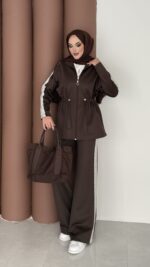 Glow Fermuarlı Scuba İkili Takım - Kahverengi - Görsel 3