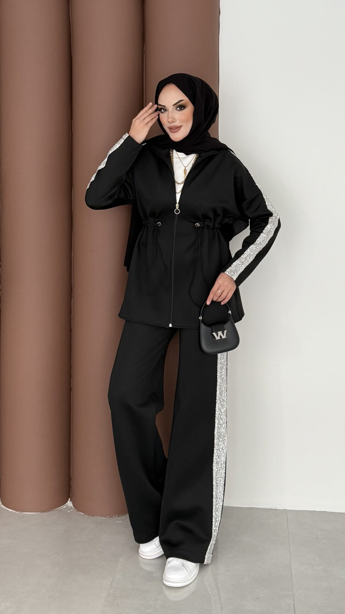 Glow Fermuarlı Scuba İkili Takım - Siyah