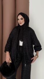 Glitter Bomber İkili Takım - Siyah